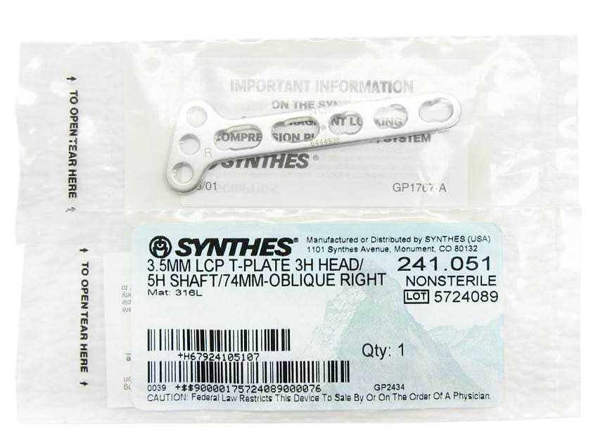 Booth Medical - Synthes 3.5mm LCP T-Plate 3H Head/5H Shaft - 241.051
