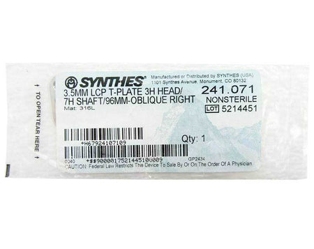 Booth Medical - Synthes 3.5mm LCP T-Plate 3H Head/7H Shaft - 241.071