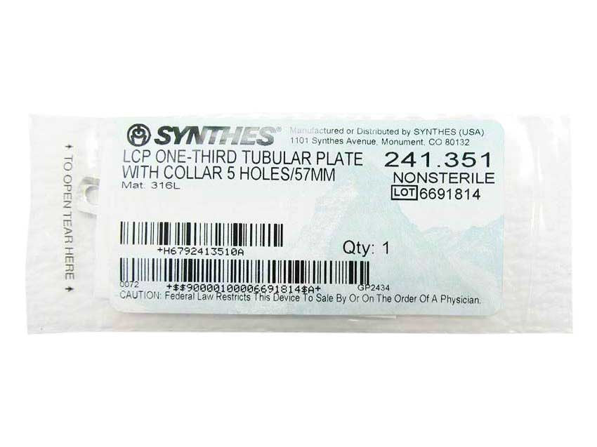 Booth Medical - Synthes LCP One Third Tubular Plate with Collar - 241.351