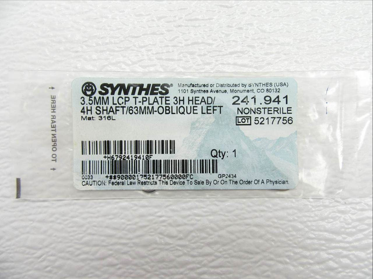 Booth Medical - Synthes 3.5mm LCP T-Plate 3H Head/4H Shaft - 241.941