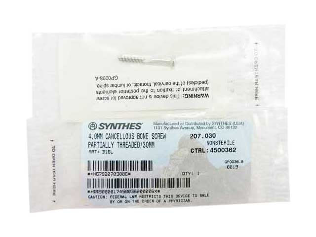 Booth Medical - Synthes 4.0mm Cancellous Bone Screw - 207.030