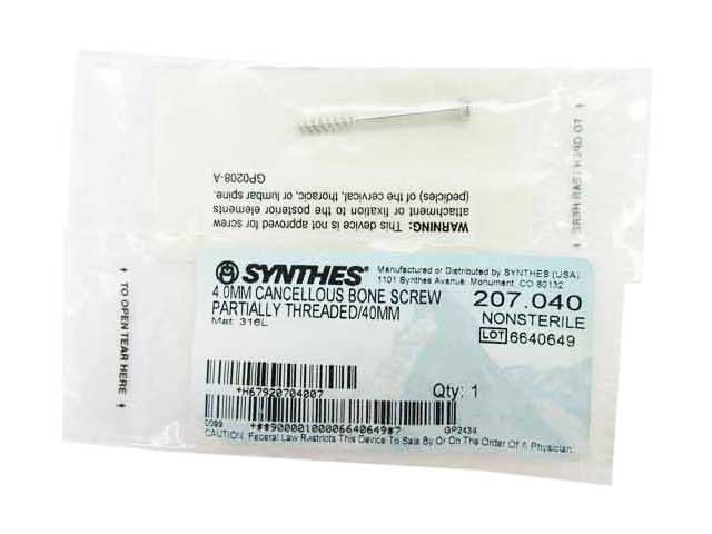 Booth Medical - Synthes 4.0mm Cancellous Bone Screw - 207.040