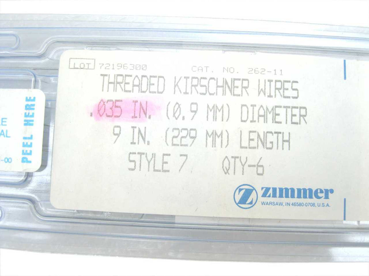 Booth Medical - Kirschner Wires, Threaded, 1/32 Dia x 9 Long, Style 7 - 262-11