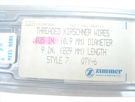 Booth Medical - Kirschner Wires, Threaded, 1/32 Dia x 9 Long, Style 7 - 262-11